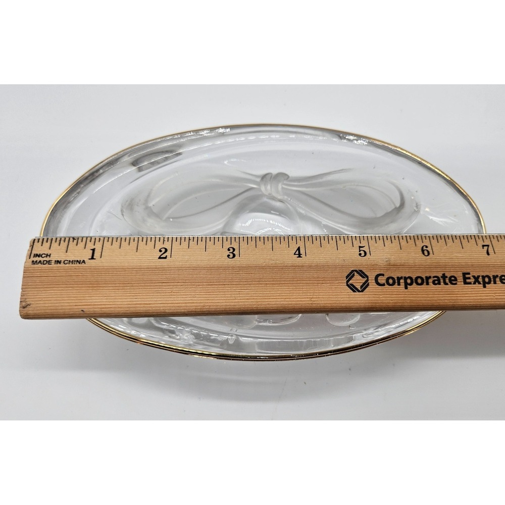Mikasa Studio Nova Oval Glass Dish Gold Gilt Rim Bells And Ribbons Design 7" - Picture 6 of 11